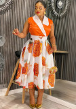 Plus Size Women's African Retro Sleeveless Formal Print Dress