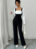 Long-sleeved jumpsuit autumn and winter contrast color jumpsuit women