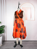 Plus Size Women's African Retro Sleeveless Formal Print Dress