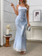 Sexy Women's Sequined Dress Slant Shoulder Slim Fit Fishtail Party Dress