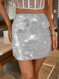Sexy Women's Fake Pocket Slim Fit Sequined Mini Skirt