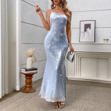 Sexy Women's Sequined Dress Slant Shoulder Slim Fit Fishtail Party Dress