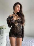 Women's Lace Underwire Halter Neck Chemise Lingerie Set ( Without Gloves)