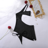 Hollow out oblique shoulder skirt sexy underwear set