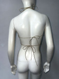 Halter neck camisole sparkling diamond vest fishnet rhinestone camisole