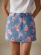 Women casual floral rose print denim skirt