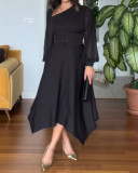 Beaded Shoulder Chiffon Long Sleeve Dress Women