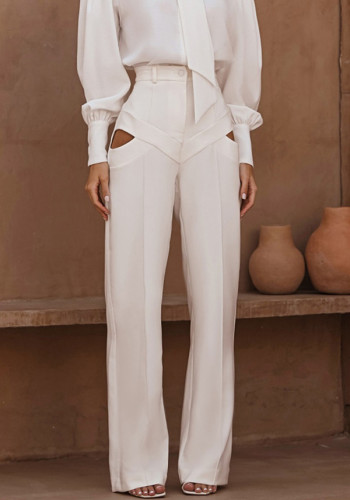 Women's autumn hollow out casual pants loose white trousers