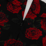Women's digital printing V-neck long-sleeved dress autumn floral A-line skirt