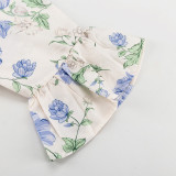 Autumn women's french dress stand collar floral printed A-line dress