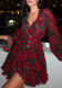 Women's digital printing V-neck long-sleeved dress autumn floral A-line skirt