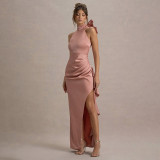 Women's Bow Knot Slit Long Formal Party Dress