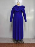 Plus size women clothing pleated long-sleeved maxi dress