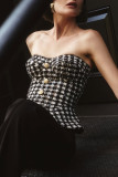 Plaid tube top waist slimming top retro women's party wear