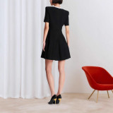 Elegant Square Neck Short Sleeve Contrast Color Women's Dress