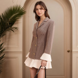 Autumn winter plaid pleated blazer dress