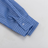Women's Autumn Striped Long Sleeve Shirt Two-Piece Skirt Set