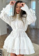 French style autumn dress for women long sleeves white dress