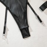 Sexy lingerie tight leather bodysuit