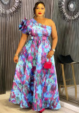 Plus Size Maxi Dress African Print One Shoulder Maxi Dress