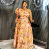 Plus Size Maxi Dress African Print One Shoulder Maxi Dress