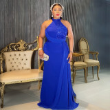 Plus Size Women's Clothing African Elegant Halter Neck Sequin Evening Dress