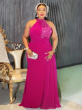 Plus Size Women's Clothing African Elegant Halter Neck Sequin Evening Dress