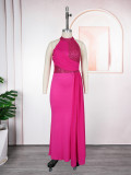 Plus Size Women's Clothing African Elegant Halter Neck Sequin Evening Dress