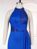 Plus Size Women's Clothing African Elegant Halter Neck Sequin Evening Dress