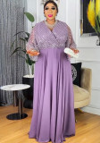 Plus Size Evening Dress African V-Neck Sequin Ball Gown