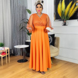 Plus Size Evening Dress African V-Neck Sequin Ball Gown