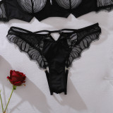 See-through eyelash embroidery hollow-out sexy bra set