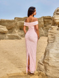 Elegant off-the-shoulder evening gown lace floral long women's dress