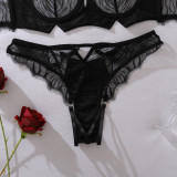 See-through eyelash embroidery hollow-out sexy bra set