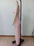 Elegant off-the-shoulder evening gown lace floral long women's dress