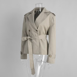 Autumn winter women's khaki long-sleeved tie windbreaker lapel belted coat