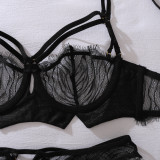 See-through eyelash embroidery hollow-out sexy bra set