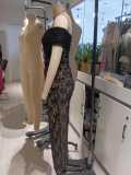 Elegant off-the-shoulder evening gown lace floral long women's dress