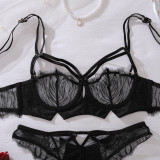 See-through eyelash embroidery hollow-out sexy bra set
