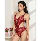 Sexy lingerie lace semi-sheer open back sexy bodysuit