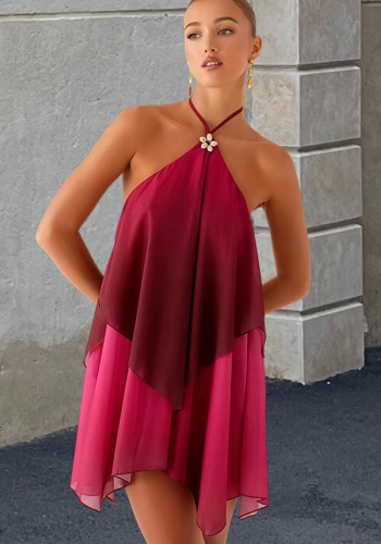 Women's autumn mesh gradient color halter neck loose dress