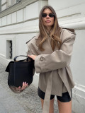 Autumn winter women's khaki long-sleeved tie windbreaker lapel belted coat