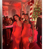 High-end embroidered bodycon Christmas maxi dress with bow