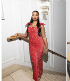 High-end embroidered bodycon maxi dress with bow