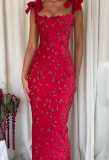 High-end embroidered bodycon maxi dress with bow