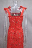 High-end embroidered bodycon maxi dress with bow