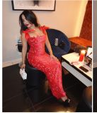 High-end embroidered bodycon Christmas maxi dress with bow