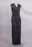 High-end embroidered bodycon maxi dress with bow