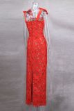 High-end embroidered bodycon Christmas maxi dress with bow