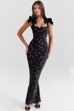 High-end embroidered bodycon Christmas maxi dress with bow